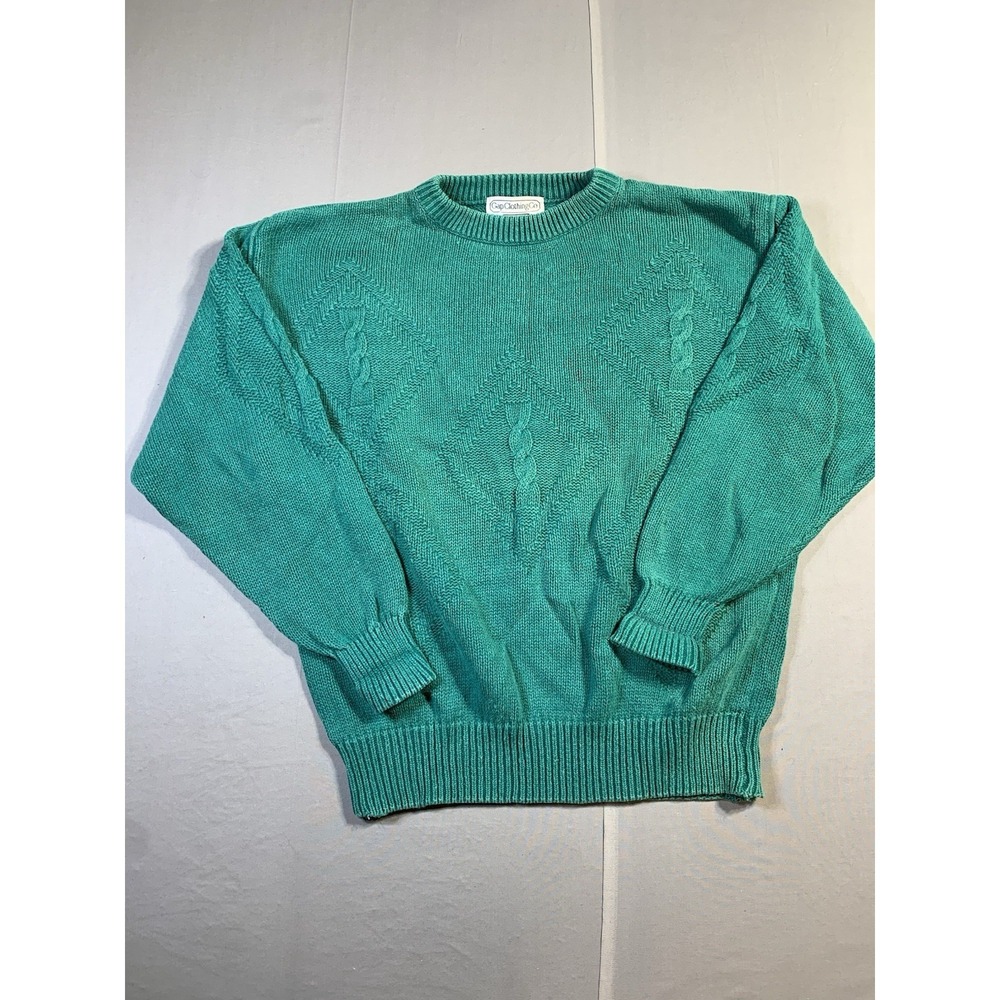 Vintage GAP Men's M Sweater Crew Neck Cotton Knit Fisherman Green Teal